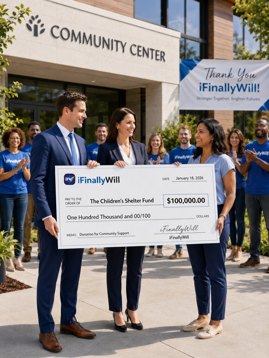 iFinallyWill presenting a community donation cheque to The Children's Shelter Fund